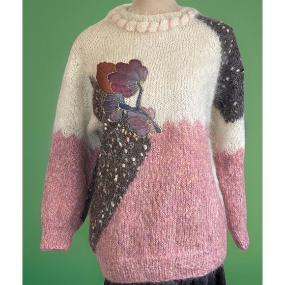 Vintage Hand Knit Art Sweater | Boho | Mohair Multi Knit | Patchwork | RARE - Picture 15 of 16